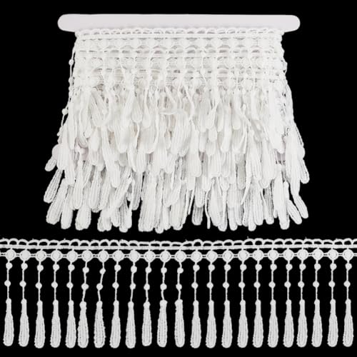 AHANDMAKER 4.6 Yards Breites Fransenband Mit Quaste Spitzenbesatz Im Boho Stil Für Kleidung Vorhänge Kissen Teppiche Lampenschirme Kleider Basteln Dekoration Weiß von AHANDMAKER