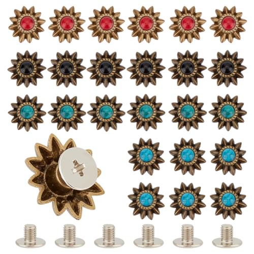 AHANDMAKER 40 Sets Sonnenblume, Dekorative Schnalle, Gussteile, Schraube, Bunte Rückknopf-Conchos Für Leder, Schraubverschluss, Manuelle DIY-Lederwaren, Dekorationszubehör von AHANDMAKER