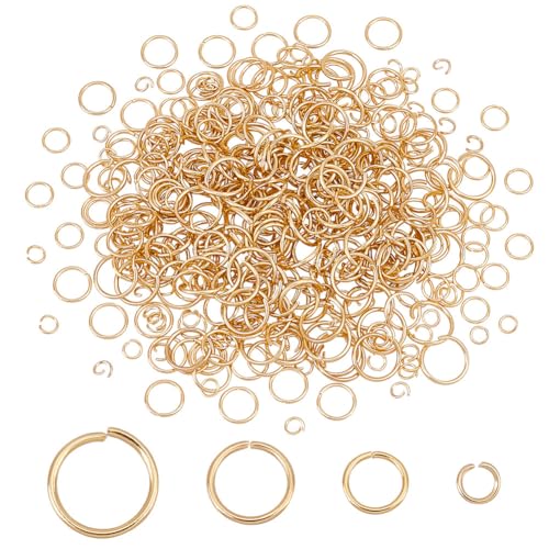 AHANDMAKER 400 Stück 18K Offene Biegeringe 4 Größe 18 Karat Vergoldet 4/6/8/10mm 304 Edelstahl Offene Sprungringe Biegeringe Masse für die Herstellung von DIY-Schmuck Ohrringe Halsketten und Armbänder von AHANDMAKER