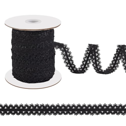 AHANDMAKER 43.7 Yards Picot Rand Stretch Spitzenbesatz 1.57 Zoll Breites Elastisches Gurtband Mit Rüschenkanten Elastisches Band Gurtband Gehäkelte Kordel Zum Basteln von Dessous Schwarz von AHANDMAKER