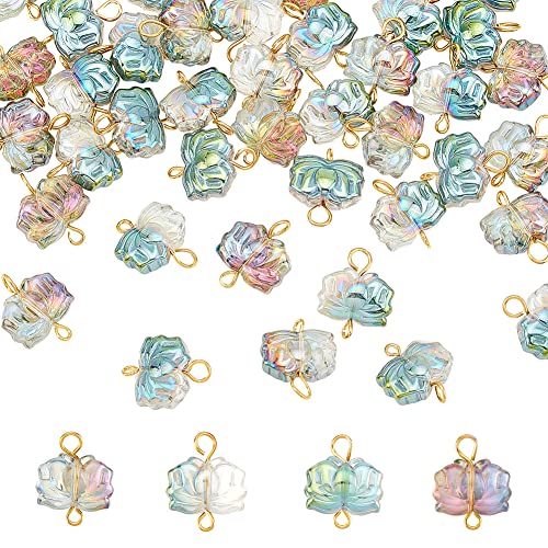 AHANDMAKER 50 Stück Lotus-Glas-Anhänger, Blumen-Strass-Link-Charms Mit Messing-Doppelschleifen, Lotus-Anhänger Aus Glas Für DIY-Schmuck, Armbänder, Halsketten, Schlüsselanhänger, 17x14 mm von AHANDMAKER