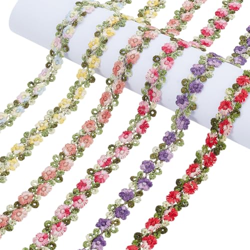 AHANDMAKER 6 Yards 6 Farben Blumen Spitzenbesatzband 7/8 Zoll Randbesatz Aus Floraler Spitze 3D Blumen Stickerei Besatz Für DIY Näharbeiten Hochzeitskleid Verschönerung Party Heimdekoration von AHANDMAKER