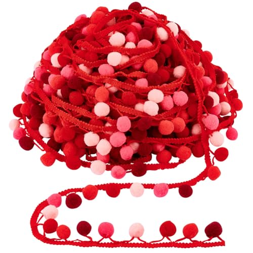 AHANDMAKER 6.5 Yards Pompoms Fransen Ball Trim Pom Poms Quastenbesatz Pom Pom Fransen Quastenspitze Pom Pom Bordüre Kugelfransenband Quaste Zum Nähen Quastenspitze Für Party Dekoration Rot von AHANDMAKER