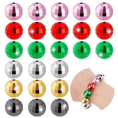 AHANDMAKER 60 Stück Discokugel-Perlen, 6 Farben 16mm Reflektierende Facettierte Spiegelkugelperle, Acryl-Mini-Disco-Kugel, Lose Distanzperlen Zum, Basteln Discokugel Tortendeko von AHANDMAKER