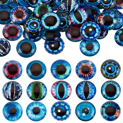 AHANDMAKER 60 Stück Drachenauge Bedrucktes Flatback Glas 20mm Halbrunde Drachenaugen 15 Farben Glas Cabochons Drachenaugen Schlangenauge Für Handwerk DIY Erkenntnisse Schmuckherstellung von AHANDMAKER