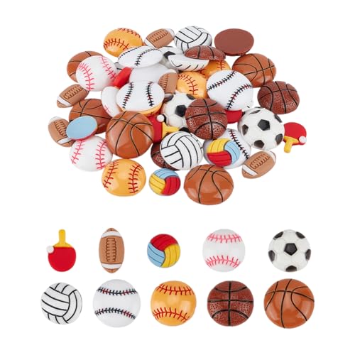 AHANDMAKER 60 Stück Verschiedene Sportball Harz Charms Flache Rückseite Sportbälle Dekorationen Winzige Harzperlen Für DIY Scrapbooking Handyhülle Dekorieren Basteln von AHANDMAKER