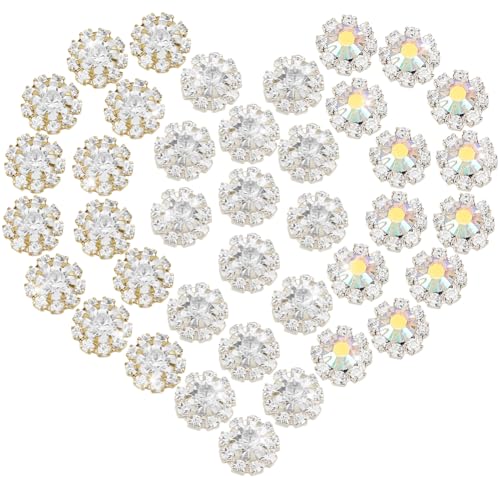 AHANDMAKER 70 Stück 10.5mm Strass Verzierungen Flache Rückseite 3 Stile Blumen Kristallknopf Accessoire Zur Schmuckherstellung Hochzeit Brautdekoration Haar Accessoires von AHANDMAKER