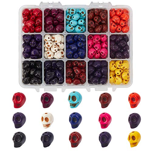 AHANDMAKER 8mm Schädelperlen, 300 Stück 15 Farben Gefärbte Synthetische Türkisfarbene Perlen, Charms Skull Head Beads Zum Basteln, Schmuckherstellung Zubehör von AHANDMAKER