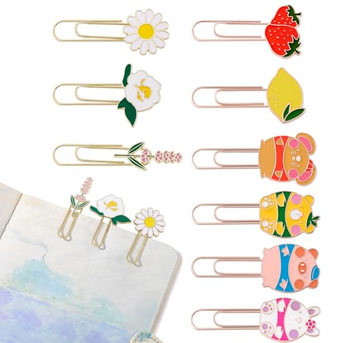 AHANDMAKER 9 x Büroklammern Lesezeichen. 9Styles Niedliche Lesezeichen Markierungsclips Blume Zitrone Erdbeere Kaninchen Binder Clip Memo Clip Für Planer Zubehör Büro Schule Versorgung von AHANDMAKER