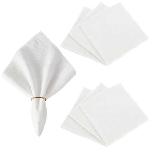 AHANDMAKER Baumwollservietten Satz von 6 17x17 Zoll Abendessen rustikale Serviette Polyester Platzdeckchen für Bauernhof Restaurants Cocktail Servietten Weihnachten Hochzeit Dekoration Weiß von AHANDMAKER