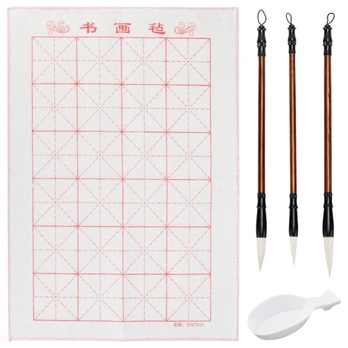 AHANDMAKER Chinesische Kalligraphie Zeichnung Set einschließlich wiederverwendbare Wasser schreiben Filzmatte, 3 Pcs chinesische traditionelle Kalligraphie Pinsel & Wasser Dish Set von AHANDMAKER