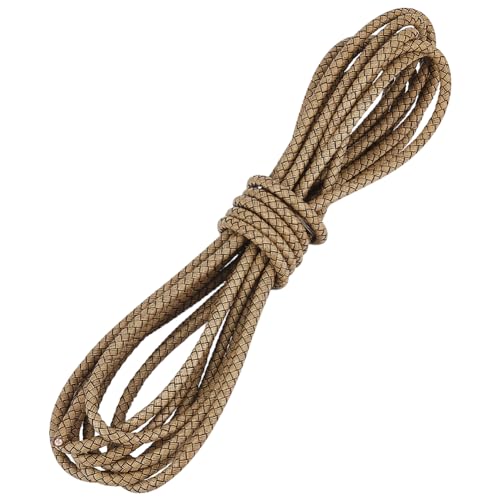 AHANDMAKER Rundes Geflochtenes Lederband 5 mm, 5.47 Yards Bolo-Rundseil Zur Schmuckherstellung, Rundes Geflochtenes Bolo-Lederstreifen-Lederseil Für Halskette, Kunsthandwerk (Dunkles Khaki) von AHANDMAKER