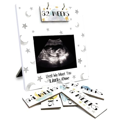 AHANDMAKER Sonogramm Bilderrahmen Mond Und Stern Ultraschall Bilderrahmen Mit Baby Countdown Wochen Für 4x3 Ultraschallfoto Schwangerschaftsgeschenke Für Werdende Eltern Schwangerschaftsankündigung von AHANDMAKER