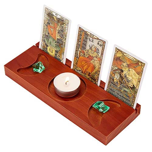 AHANDMAKER Tarot-Kartenhalter Ständer Display, Holz Tarot Lesen Dekoratives Tablett, Tarot Board Altar Ständer, Postkarte Kerzenständer mit Mondphasen, für Hexe Wahrsagung Wicca Altar Dekor Supplies von AHANDMAKER