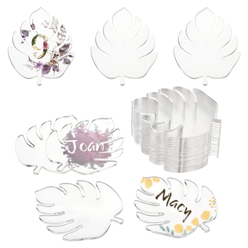 AHANDMAKER Transparente Acryl-Tischkarten, Acryl-Sitzkarten, Schilder für Hochzeit, Acryl, Namenskarten, Monstera-Blätter, Acryl-Rohlinge, Namenskarten für Tischdekoration, Hochzeit, Dinner-Partys, 20 von AHANDMAKER