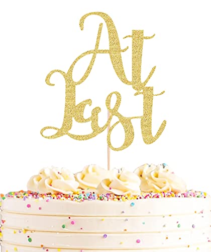 AHAORAY At Last Cake Topper – Gold Glitter Engagement Hochzeit Kuchen Dekoration Zubehör für Junggesellenabschiede, Abschlussfeiern, Ruhestandspartys, Hochzeitsfoto-Requisiten von AHAORAY