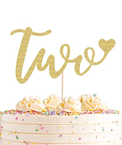 AHAORAY Love Two Kuchendekoration – Gold Glitzer 2. Geburtstag Kuchendekorationen Zubehör – Baby's Second Birthday Souvenir Party Foto Booth Props1) von AHAORAY