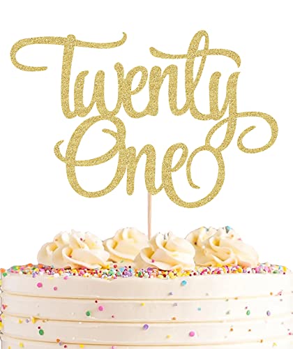 AHAORAY Twenty One Cake Topper - Gold Glitter 21st Birthday Cake Decorations Supplies - Cheers to 21 Years Birthday Party Cake Decor Decoration Photo Booth Props von AHAORAY