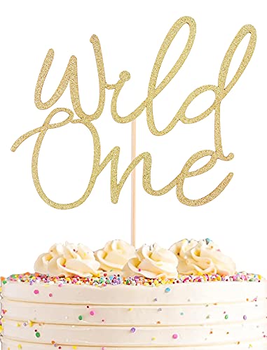 Wild One Cake Topper - Glitzerpapier Geburtstagstorte Dekoration für 1. Geburtstag Party Kuchen - Baby 's First Birthday Souvenir Party Foto Booth Requisiten - Geeignet für Babyparty / Gender Reveal Party von AHAORAY