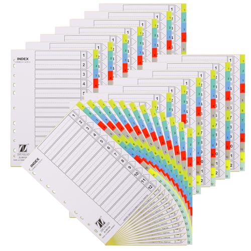 AHAQU 14 x A4-Akten-Trennblätter, 1-12-teilige farbige Registerkarten für Ringbücher und Aktenordner, Kunststoff-Karten-Akten-Trennblätter für Büro, Schule, Zuhause von AHAQU