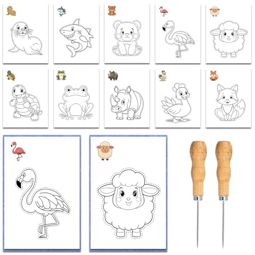 14 Stück Prickelnadel Set Kinder, Mit 2 Prickelfilz, 2 Prickelnadel & 10 Stickbilder, Prickelset, Prikelnadeln Set, Für Prickeln Kunst Kit Für Kreative Bastelprojekteprickelnadel Set Kinder,Prickelset von AHEJIOO