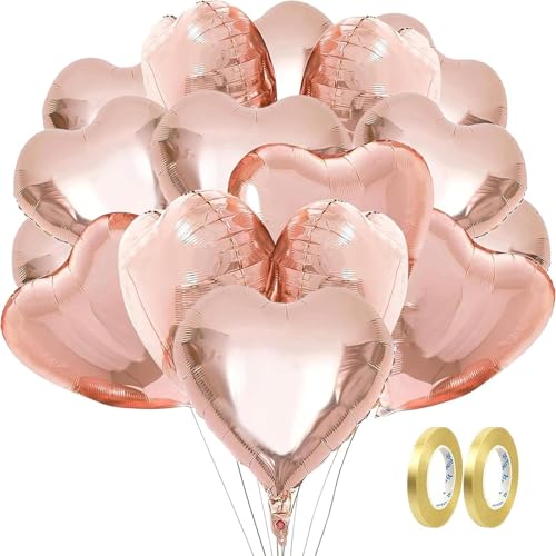 20 Stück Herz Folienballon Rosegold Herzluftballons Helium Hochzeit Folienluftballon für Geburtstag, Brautdusche, Baby-Dusche, Party Dekoration, Valentinstag, Muttertag AHEJIOO von AHEJIOO