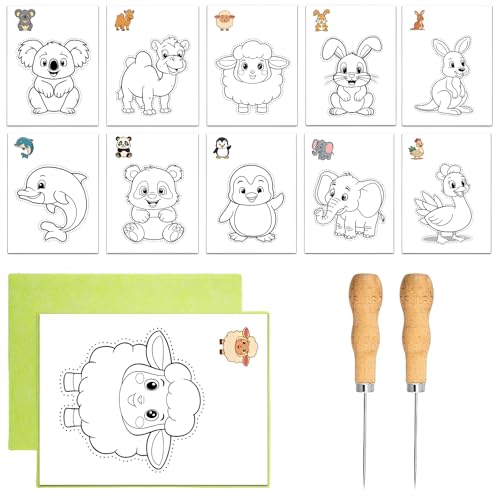 AHEJIOO Prickelnadel Set Kinder, Mit 10 Stickbilder 2 Prickelfilz 2 Prickelnadel, Prickelset, Prikelnadeln Set, Prickelnadeln, Prickelset Kinder, Prickelset Kinder Ab 3, Für Kreative Bastelprojekte von AHEJIOO