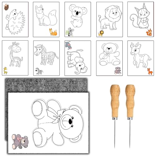 AHEJIOO Prickelnadel Set Kinder, Mit 2 Prickelfilz, 2 Prickelnadel & 10 Stickbilder, Prickelset, Prikelnadeln Set, Für Prickeln Kunst Kit Für Kreative Bastelprojekte, Prickelset Für Kinder Ab 3 Jahre von AHEJIOO