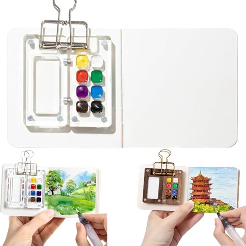 AHENKEAIA Taschenkünstler-Aquarell-Reiseset, Taschen-Aquarell-Set, tragbares Mini-Aquarell-Reiseset, 8/15-Gitter-Farbpaletten-Reiseset, Mini-Aquarellfarben-Set(Acrylic 8 Gride) von AHENKEAIA