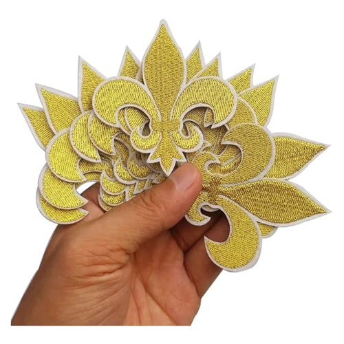 AHIOJEGX Bestickte Aufnäher 10 Stück Gold Fleur Patch for Aufbügeln, bestickte Aufnäher, Applikationen, Stickerei, Nadelarbeitsprojekt, 6,6 x 7,6 cm(Gold) von AHIOJEGX