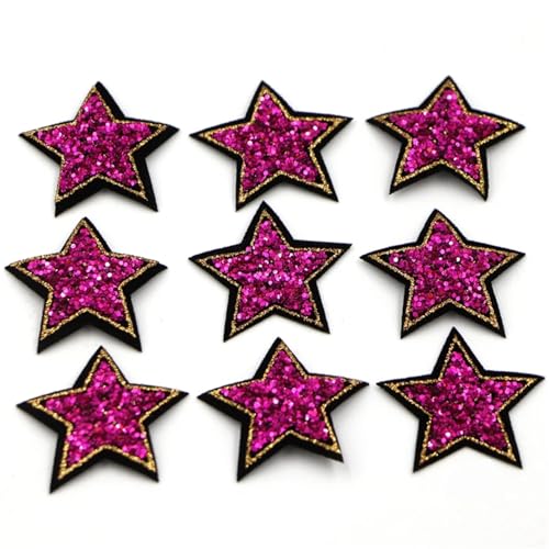 AHIOJEGX Bestickte Aufnäher 10 Stücke 4 cm Rose Rot Bling Stern Patches for Kleidung Aufbügeln DIY Parche for Jeans Taschen Hemd 4x4 cm(10pcs-Star 1) von AHIOJEGX