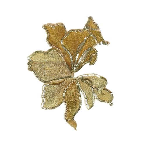 AHIOJEGX Bestickte Aufnäher 2 Stücke Blumenstreifen Stickerei Patch 19 cm * 14 cm Pailletten Organza Patches for Kleidung Aufkleber Applikationen Nähen Auf Parches(Golden) von AHIOJEGX