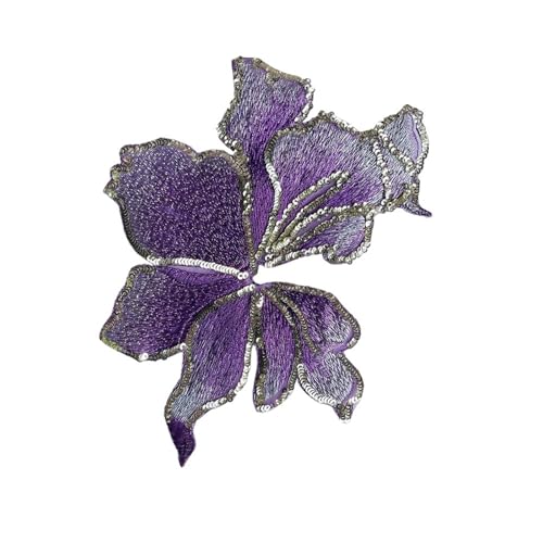 AHIOJEGX Bestickte Aufnäher 2 Stücke Blumenstreifen Stickerei Patch 19 cm * 14 cm Pailletten Organza Patches for Kleidung Aufkleber Applikationen Nähen Auf Parches(Purple) von AHIOJEGX