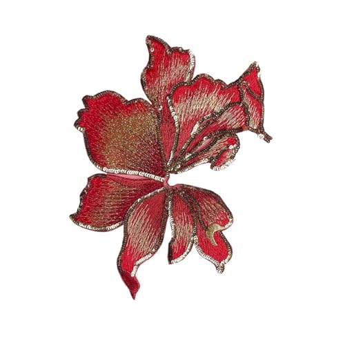 AHIOJEGX Bestickte Aufnäher 2 Stücke Blumenstreifen Stickerei Patch 19 cm * 14 cm Pailletten Organza Patches for Kleidung Aufkleber Applikationen Nähen Auf Parches(Red) von AHIOJEGX