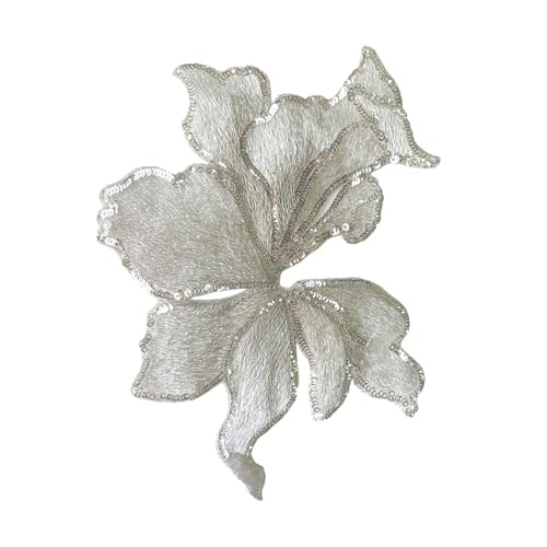 AHIOJEGX Bestickte Aufnäher 2 Stücke Blumenstreifen Stickerei Patch 19 cm * 14 cm Pailletten Organza Patches for Kleidung Aufkleber Applikationen Nähen Auf Parches(White) von AHIOJEGX