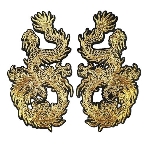 AHIOJEGX Bestickte Aufnäher 2PCS Gold Drachen 29CM Gestickte Patches Nähen Eisen Auf Abzeichen for Kleid Tasche Jeans Hut T-Shirt DIY Applikationen Handwerk Dekor von AHIOJEGX