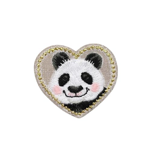 AHIOJEGX Bestickte Aufnäher 3 Stück süße Katze Panda Kaninchen Patch Eisen Emblem Stickerei 4,3 * 4,3 cm(Heart Panda) von AHIOJEGX