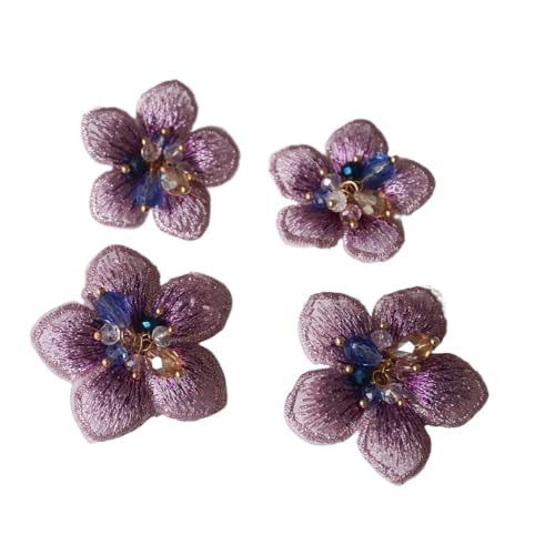 AHIOJEGX Bestickte Aufnäher 4 stücke DIY 3D Blume Strass Perlen Patches for Kleidung Stickerei Spitze Applikationen for Taschen Dekorative Parches Applikationen Abzeichen(Model 4) von AHIOJEGX