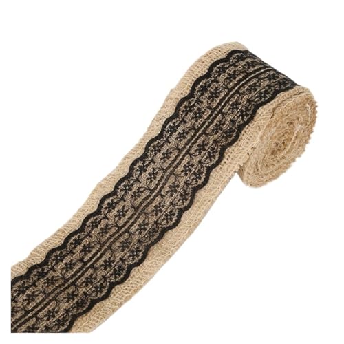 AHIOJEGX Juteband 2M DIY Spitzenband Nähband Natürliche Sackleinen Rolle Sackleinen Borte Band Party Decor Stricken Klebeband Aufkleber Handwerk Stoff fitas(Black) von AHIOJEGX