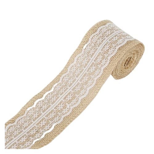 AHIOJEGX Juteband 2M DIY Spitzenband Nähband Natürliche Sackleinen Rolle Sackleinen Borte Band Party Decor Stricken Klebeband Aufkleber Handwerk Stoff fitas(White) von AHIOJEGX