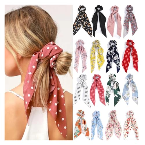 AHIOJEGX Kopftuch Damen Drucken Chiffon Lange Band Haargummis Frauen Mädchen Pferdeschwanz Schal Elastische Haarbänder Krawatten Haarschmuck(40) von AHIOJEGX