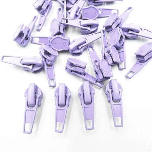 AHIOJEGX Reißverschluss-Zieher 10-100 Stück 3#/5# Nylonspule Auto Lock Reißverschlusszieher DIY Nähwerkzeug Reißverschlussschieber 20 Farben(Light Purple,100_5#) von AHIOJEGX