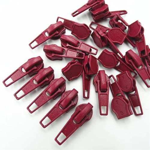 AHIOJEGX Reißverschluss-Zieher 10-100 Stück 3#/5# Nylonspule Auto Lock Reißverschlusszieher DIY Nähwerkzeug Reißverschlussschieber 20 Farben(Wine red,100_3#) von AHIOJEGX