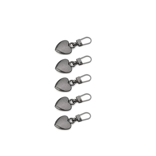 AHIOJEGX Reißverschluss-Zieher 5 PCS Nähen Reißverschlüsse Puller Kopf Herz Form Abnehmbare Metall Zipper Slider Reparatur for Taschen Rucksack Mantel Zipper Pull Tab Kits(Style A Gray) von AHIOJEGX