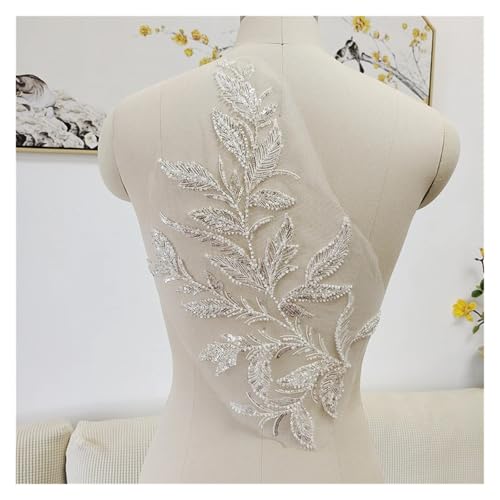 AHIOJEGX Spitzenapplikation 1 Stück Spitze Blumen Perlen Strass Kristalle Applikationen Patches for Nähen DIY Hochzeitskleid Zubehör von AHIOJEGX