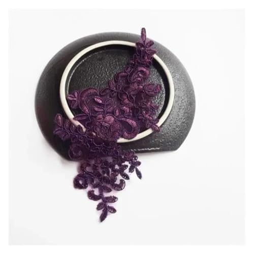 AHIOJEGX Spitzenapplikation 6 Stücke 22,5 X12cm 22 Farben Zarte Hochzeitsschleier Kopfschmuck Spitzenapplikation Spitzenbesatz Kleid DIY Spitzenzubehör(Grape Purple) von AHIOJEGX