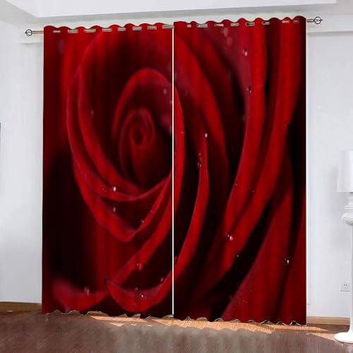 AHITRA Vorhang Rosen Blume 3D Motiv Blickdicht Gardinen mit Ösen Romantisches Rot Hochwertig Vorhänge Dekorativ Verdunklungsvorhang für Wohnzimmer、Schlafzimmer、Kinderzimmer B 220 x H 215 cm von AHITRA