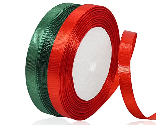 Geschenkband Weihnachten 10mm Rot und Grün Xmas Satinband 2 Rollen/45 Meter Schleifenband Stoffband für Geschenkverpackung, Weihnachtsbaum Dekoration, Weinachts Dekoration von AHOMAME