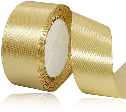 Gold Geschenkband 40mm, 22 Meters Dekoration Satinband breit Schleifenband, Stoffband für Hochzeit, Taufe und Geburtstag Geschenke von AHOMAME