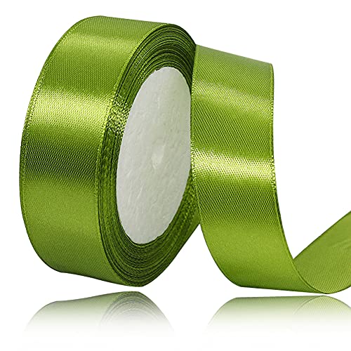 Satinband Apfelgrün 25mm, 22 Meters Dekoration Geschenkband breit Schleifenband, Stoffband für Hochzeit, Taufe und Geburtstag Geschenke von AHOMAME